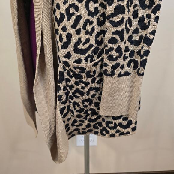 Women's Moon & Madison Cheetah Print Open Knit Sweater Cardigan | Size Large - Picture 7 of 12